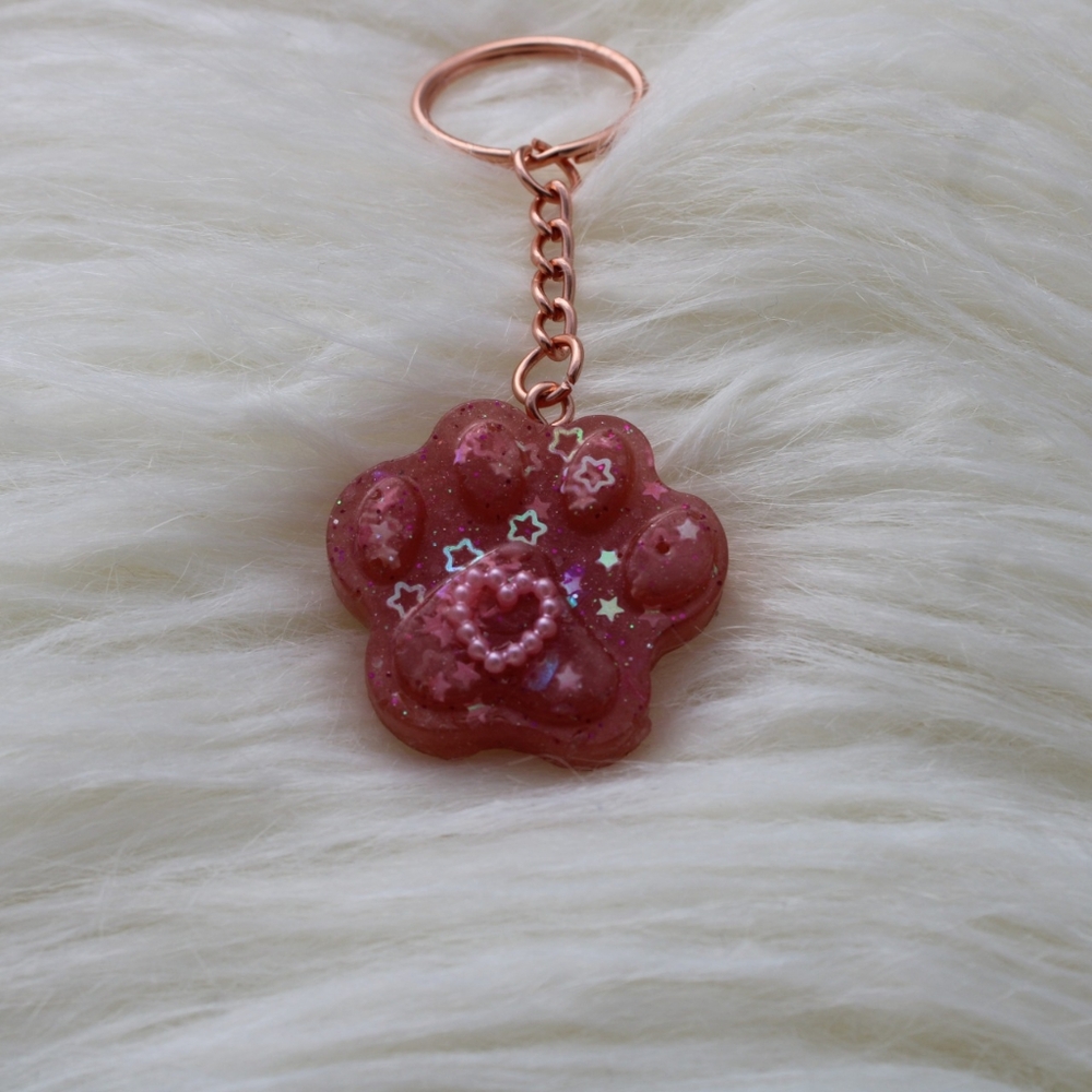 Resin Pawprint Keychain With Charm